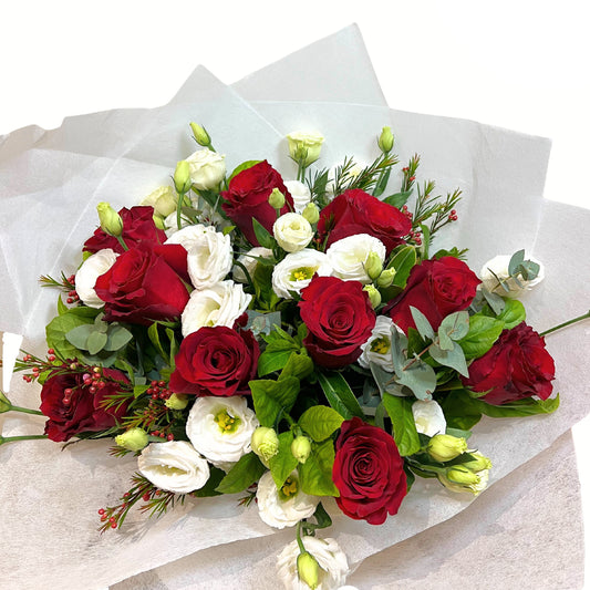 Timeless Elegance in Red Roses and White Lisianthus - Petalo - Flower Delivery Melbourne  