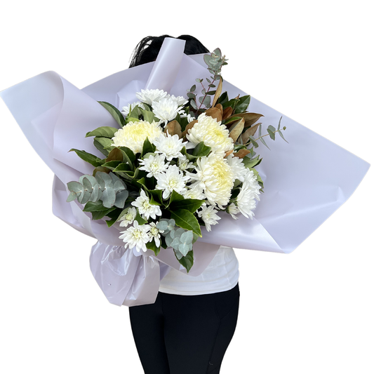 White Chrysanthemums and Disbuds Bouquet - Petalo - Flower Delivery Melbourne 