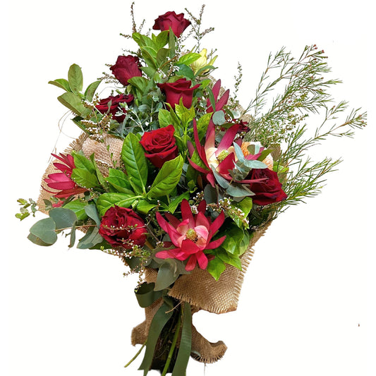 Australian Natives Posy with Red Roses - Petalo - Flower Delivery Melbourne 