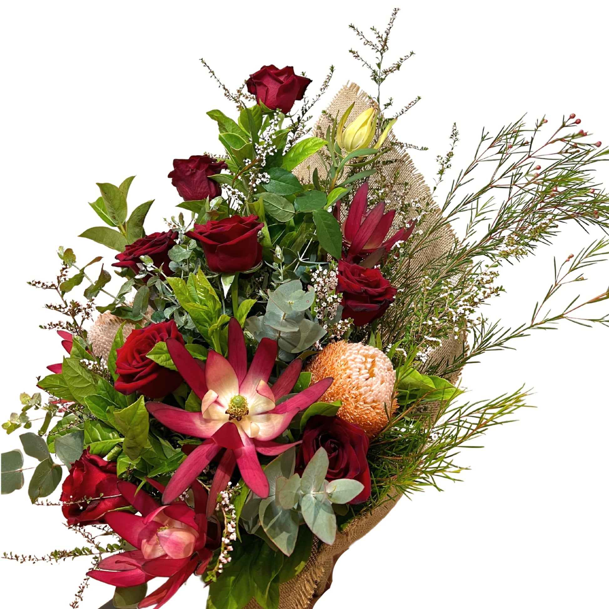 Australian Natives Posy with Red Roses - Petalo - Flower Delivery Melbourne 