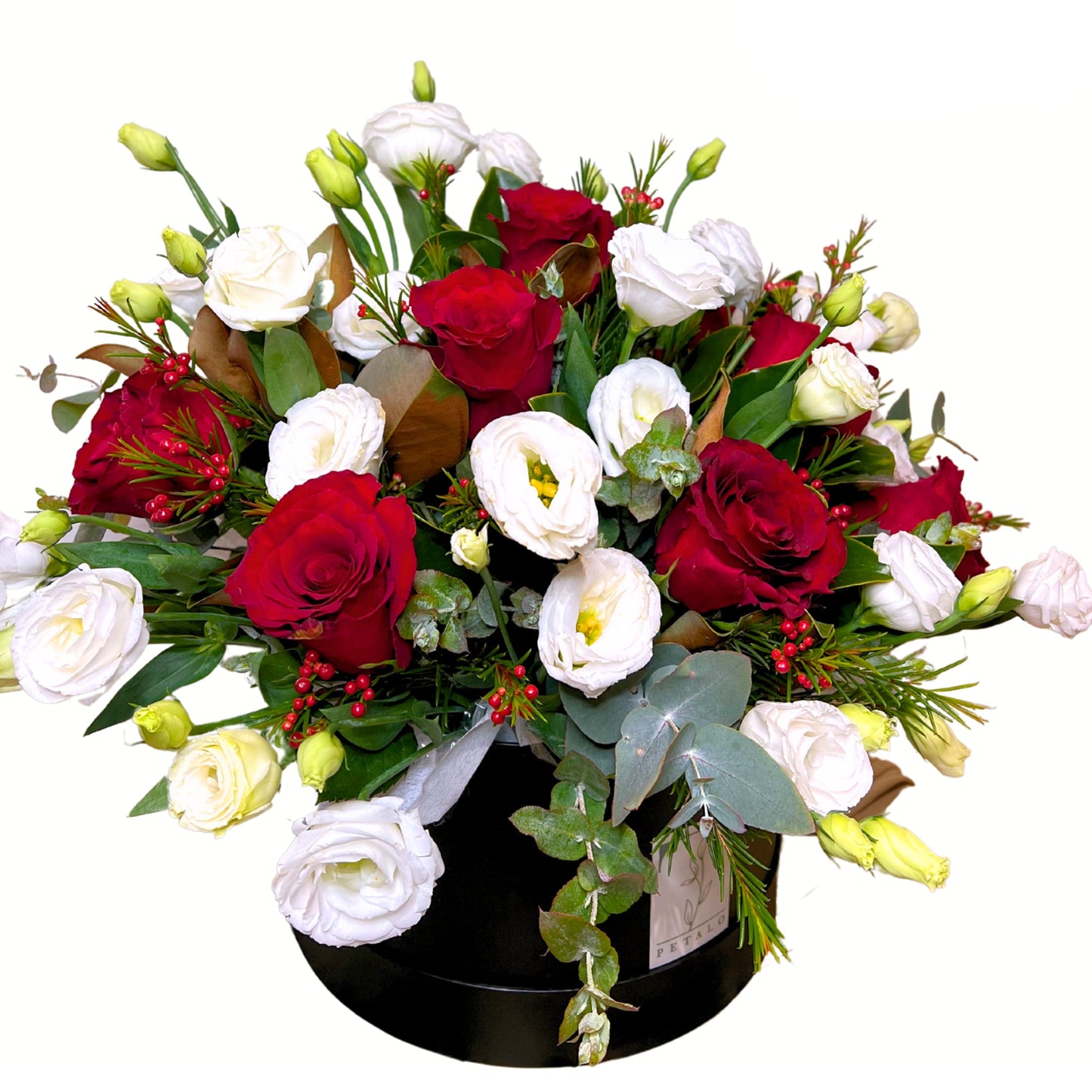 Red Rose and Lisianthus Flower Hatbox - Petalo - Flower Delivery Melbourne 