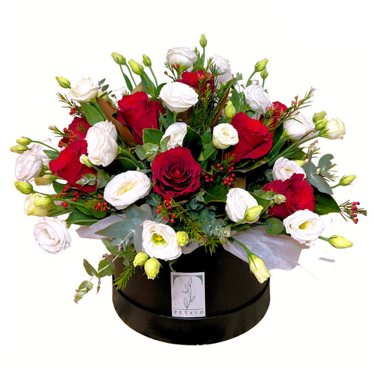 Red Rose and Lisianthus Flower Hatbox - Petalo - Flower Delivery Melbourne 