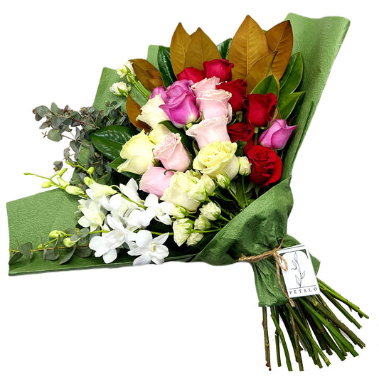 Colourful Roses Medley Bouquet - Petalo - Flower Delivery Melbourne  